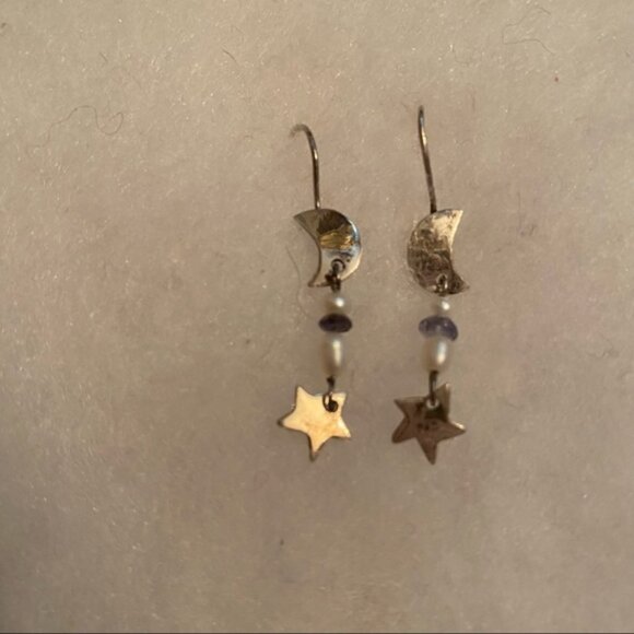 EARRINGS Sterling Silver 925 wires moon star drop crystal pierced celestial - Picture 1 of 7